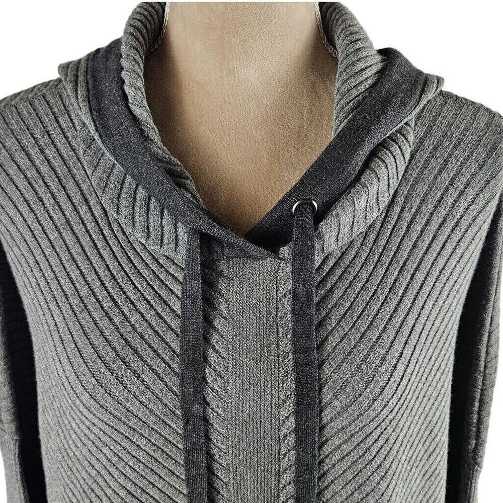 Dex Tunic Hooded Sweater Womens XL Gray Ribbed Batwing Sleeve Oversized Pullover - Picture 1 of 9